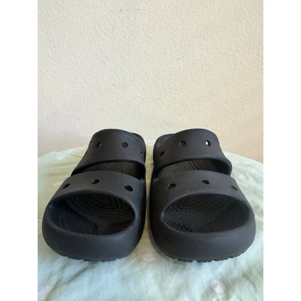 Youth Size 2 Crocs Slide Two Strap Black Rubber Sandals J2